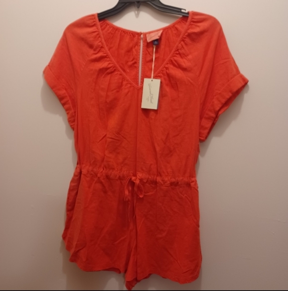 NEW Universal Thread linen blend red shortall romper sz M - Picture 2 of 4